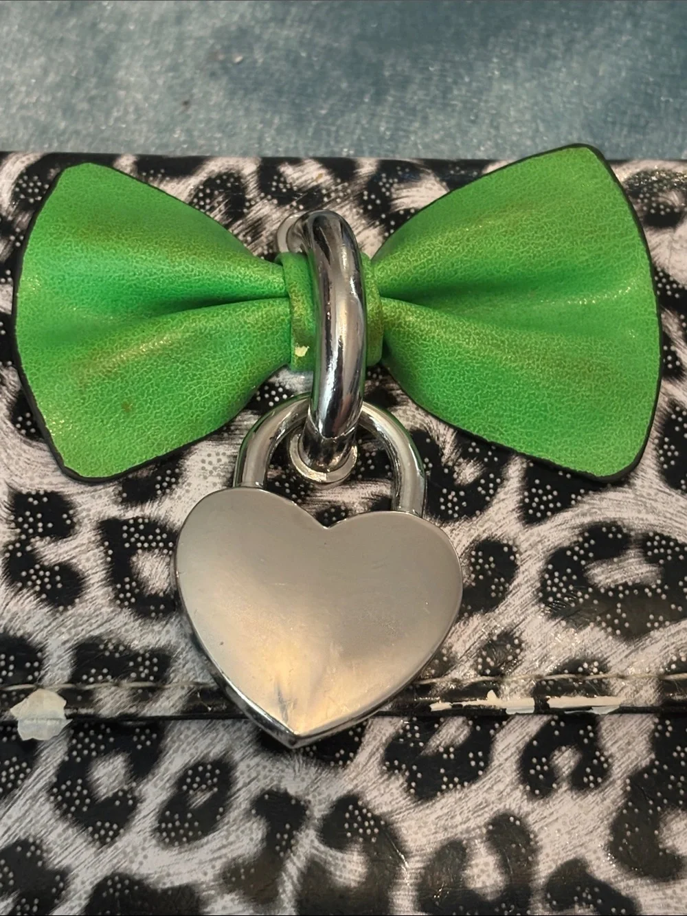 Leopard Print Wallet with Green Bow Accent